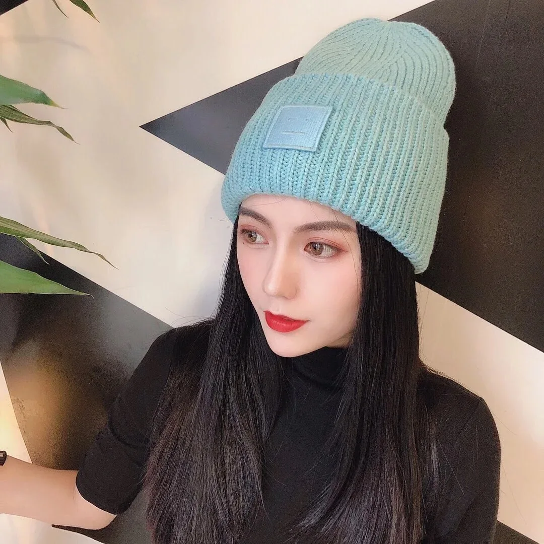 AC Studios Smiling face Beanie Skull Caps knitted Cashmere Eye Warm Couple Lovers Acne Hats Tide Street Hip-hop Wool Cap Adult