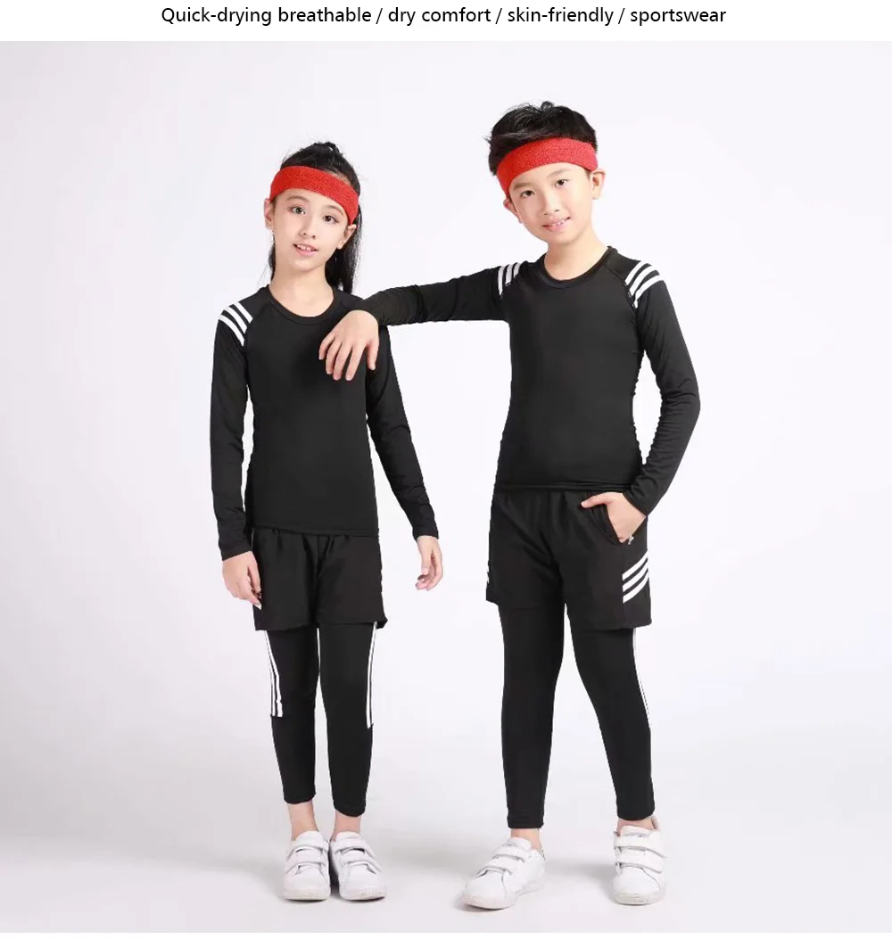 Детская спортивная одежда для мальчиков и девочек; комплект термобелья; быстросохнущие антибактериальные эластичные футбольные подштанники для фитнеса