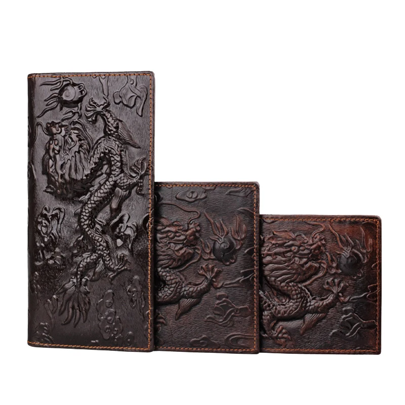 Top Qaulity Genuine Leather Long Wallet 3D Dragon Style Card