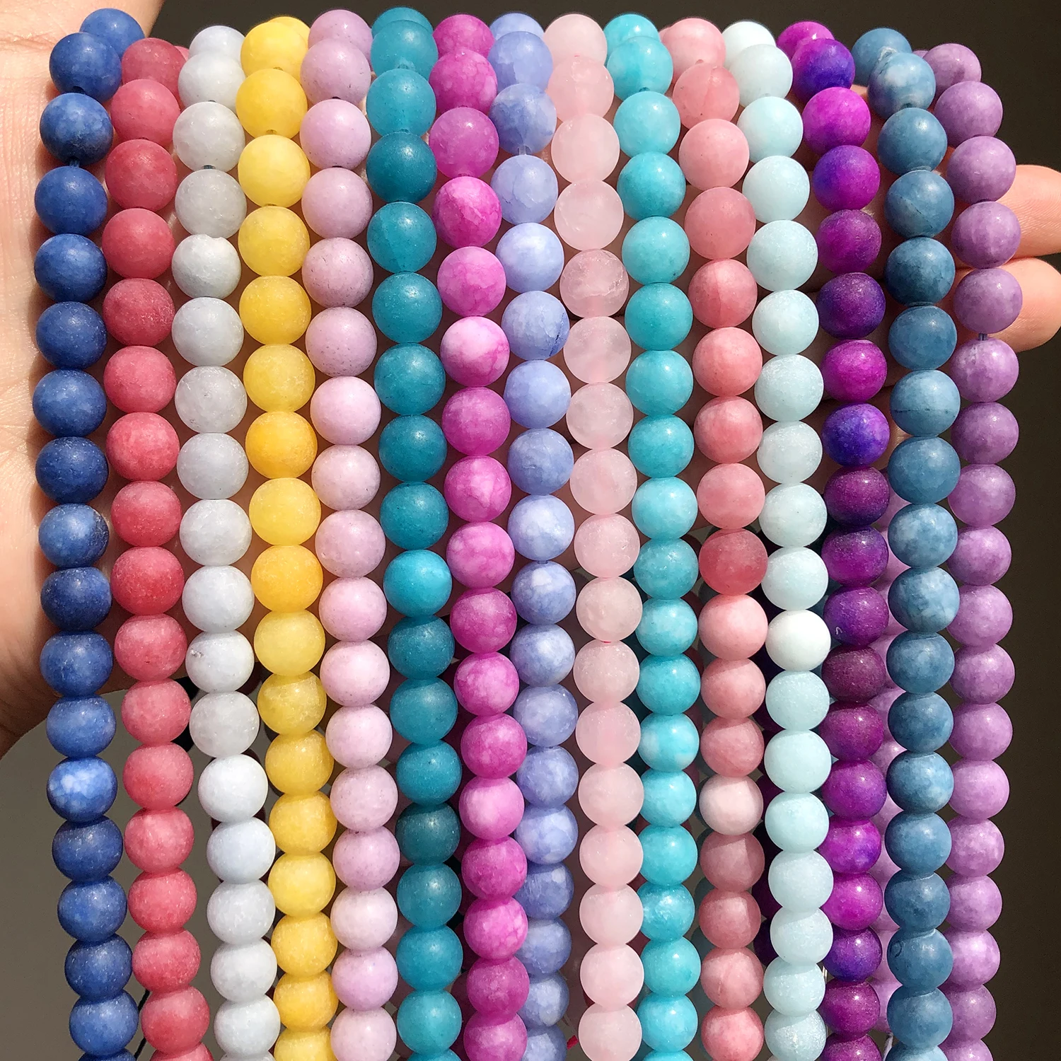 Matte Blue Pink Jades Beads Natural Stone Frost Round Loose Charm Beads