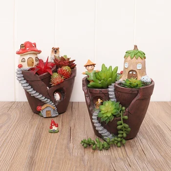 

Fairy Flowerpot Garden Accessories Plant Pot Mushroom House Flower Pot Combination Resin Succulent Plant Pot Home Decor Planter
