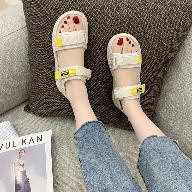 Sports sandals female ins tide 2021 summer new net red Korean version of the Velcro student flat female sandals womens shoes