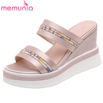 

MEMUNIA 2020 new fashion women sandals solid colors sweet party wedding shoes summer wedges platform sandals woman black
