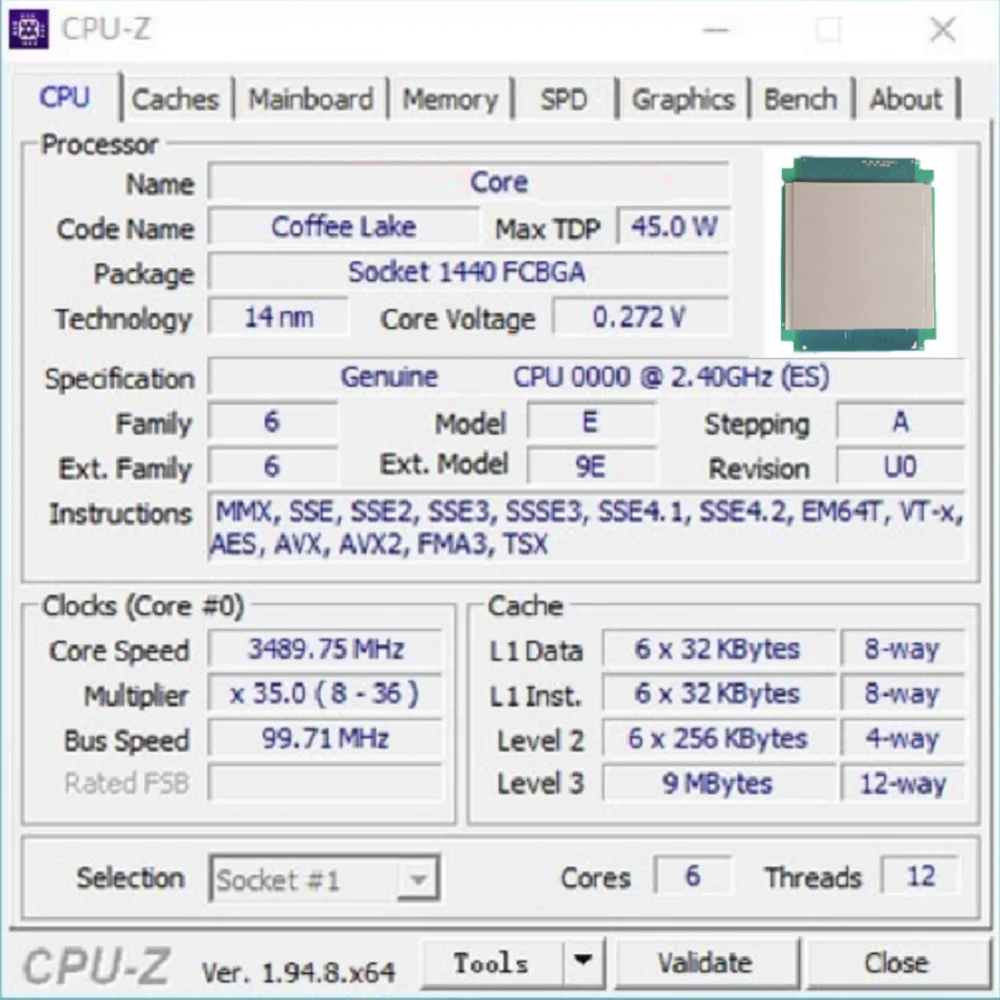 8TH COFFEE LAKE Processor QNCT 0000 ES MODIFIED CPU 2.4GHz 6C12T 45W Thermal Grease IHS BGA to LGA 1151 | Электронные компоненты