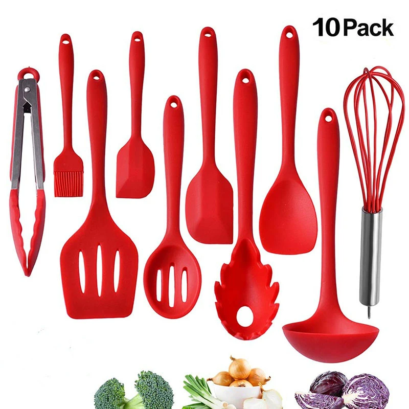 10pcs Silicone Kitchen Utensils Cookware Set Nonstick Baking Cooking Spoon Tools 10pcs Silicone Kitchen Utensils Cookware Set Nonstick Baking Cooking Spoon Tools