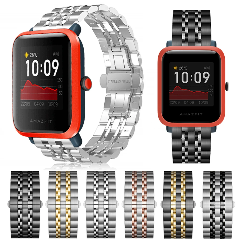 Ремешок из нержавеющей стали для Amazfit Bip S металлический браслет смарт-часов