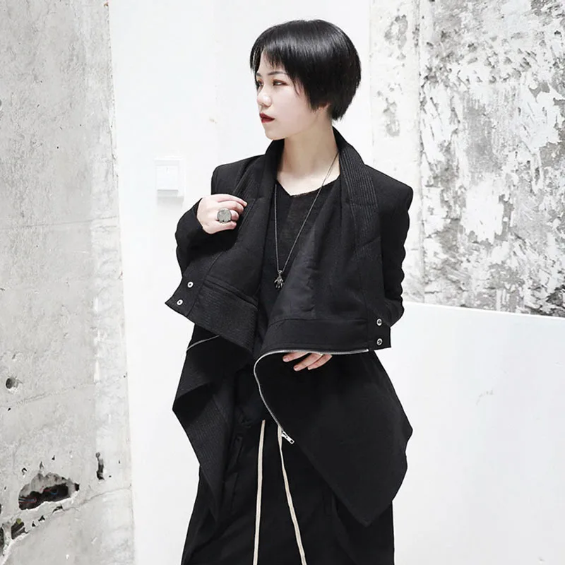 TWOTWINSTYLE новая пружинная подставка воротник с длинным рукавом черный молния сплит-соединение ассиметричный жакет Женское пальто Модная одежда