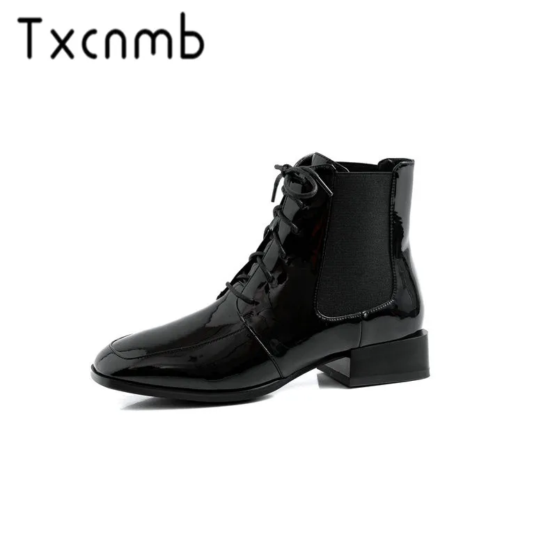 

TXCNMB Brand Autumn Ankle Boots Women Genuine Leather Chelsea Booties Ladies Shoes Pointed Toe Heels Botas Feminina Plus Size