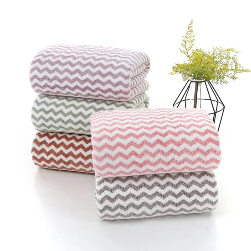 Household Coral Velvet Bath Towel Water Ripple Thicken Edging Bath Cationic Towel For Household Travel Hotel 70*140cm