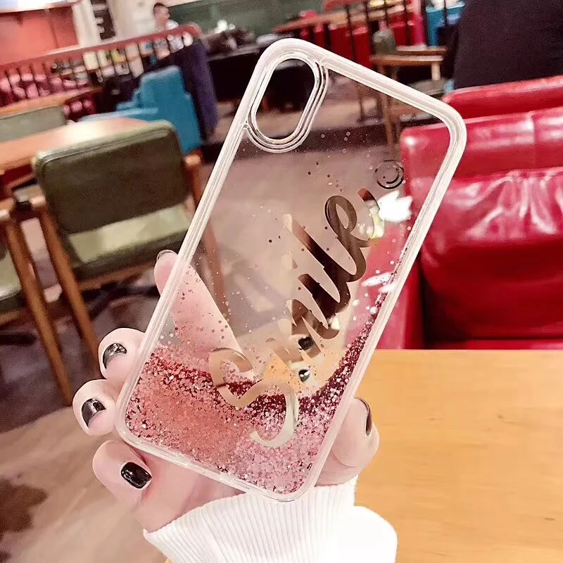Liquid Case for iPhone 11 pro max X Dynamic Glitter Quicksand Silicone Cover 6 6S 7 8 Plus Smile Electroplate |