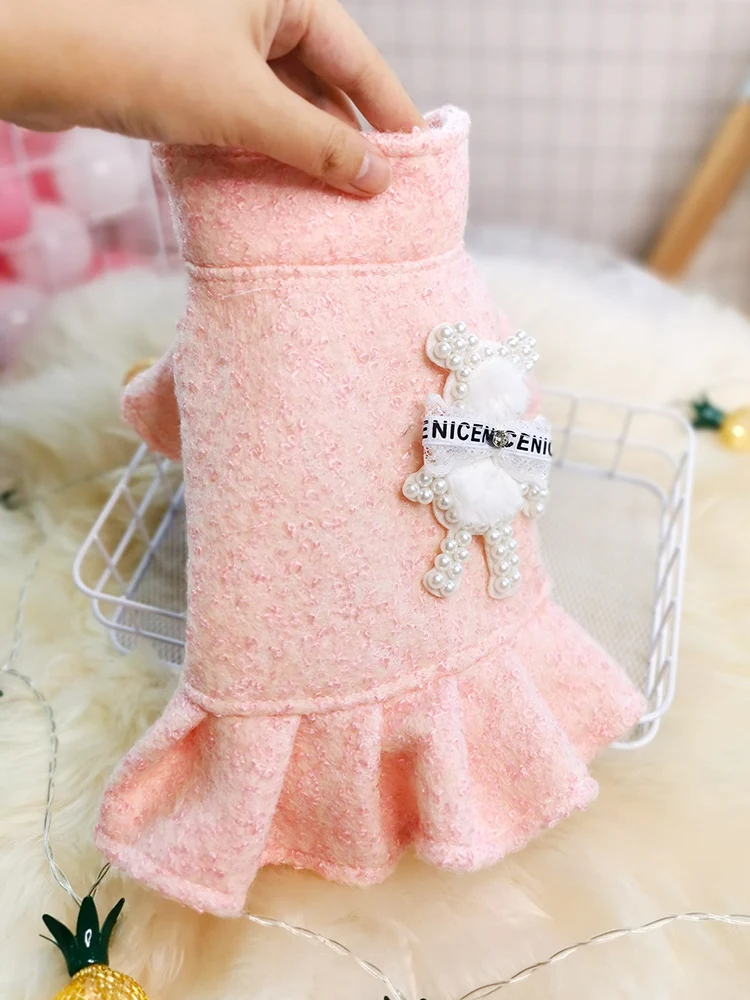 Autumn Clothes for Dogs Pet Skirt Teddy Bomei Dress Princess Dog Clothes Woolen Cat Clothes XS S M L XL