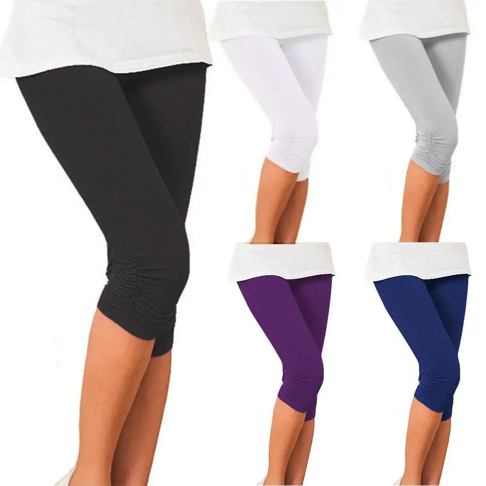 Summer Short Leggings Pants Woman Pants Casual Solid Color Pleated Elastic Capri Pants Trousers Lady For Women's Pantsженские ле Summer Short Leggings Pants Woman Pants Casual Solid Color Pleated Elastic Capri Pants Trousers Lady For Women's Pantsженские ле