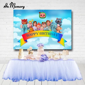 

InMemory Cocomelon Family Photography Backdrops Blue Sky Clouds Children Birthday Party Backgrounds For Photo Studio 7x5ft Vinyl