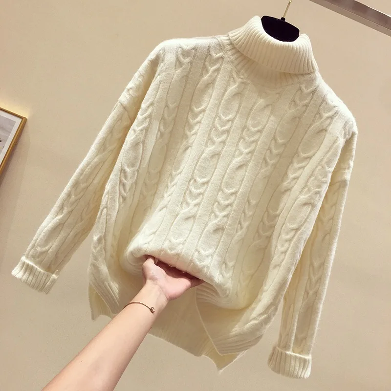 Turtleneck Twist Sweater Women Casual Loose Ribbed Knitted Top Autumn Winter Elegant Warm Bottoming Pullover Jumpers | Женская одежда