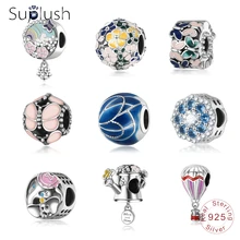 Suplush, 925 пробы, серебряный шарм, вдохновленный природой, шарм, бабочка, цветок, бисер, подходит для бренда, очаровательный серебряный браслет 925 происхождения