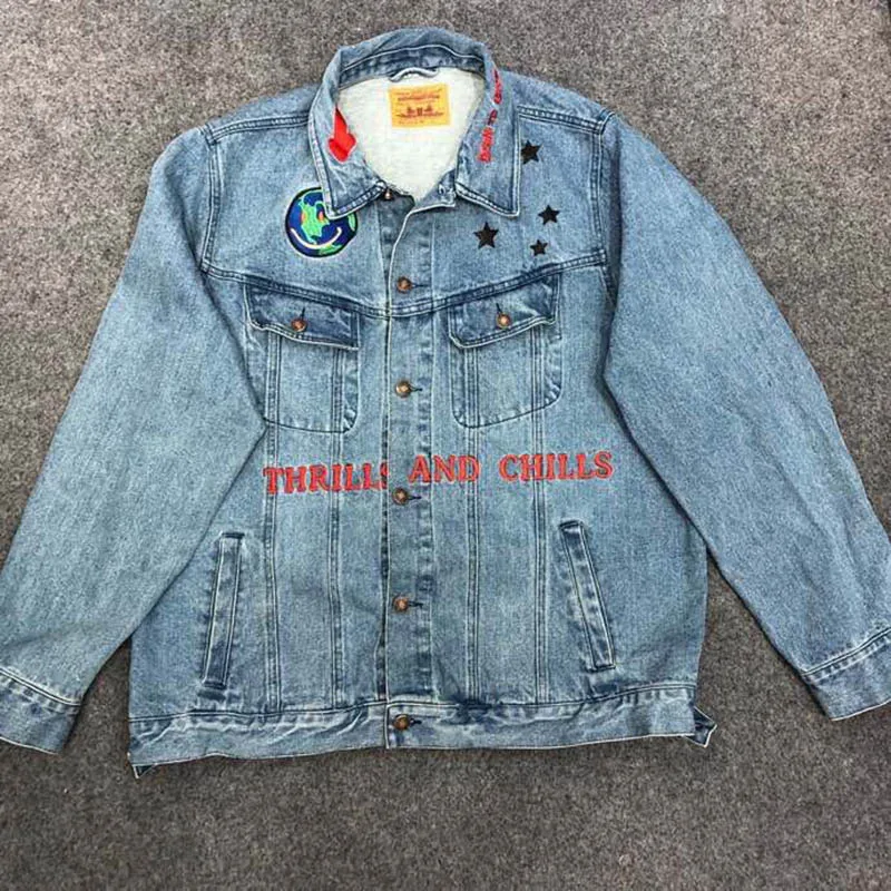 Трэвиса Скотта Astroworld джинсовая куртка 18FW джинсовая куртка для мужчин и женщин Casaco Masculino уличная свободная ветровка куртка-бомбер