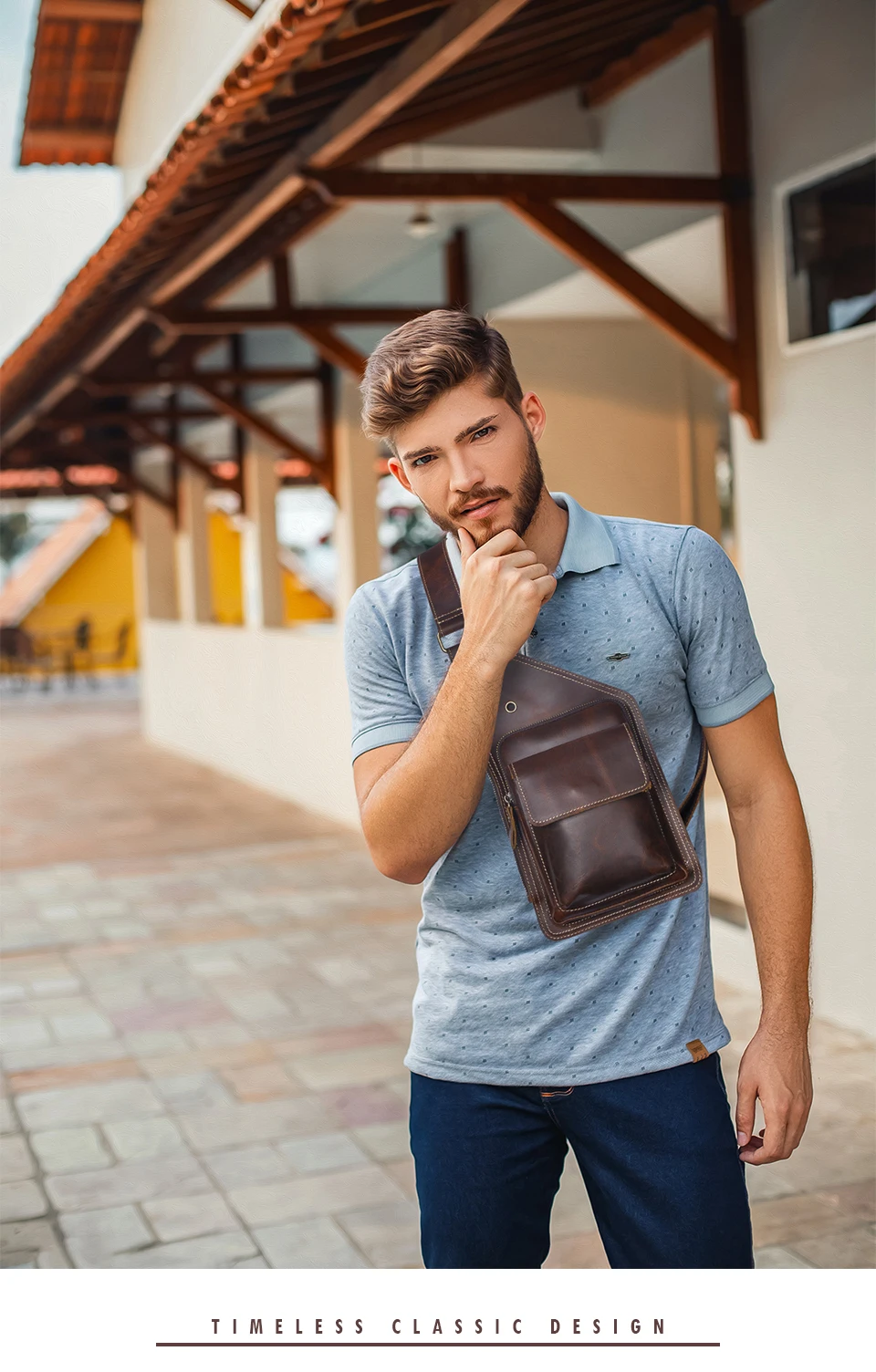 2021 Thick Real Leather Men Unique Travel Triangle Chest Sling Bag Design 8