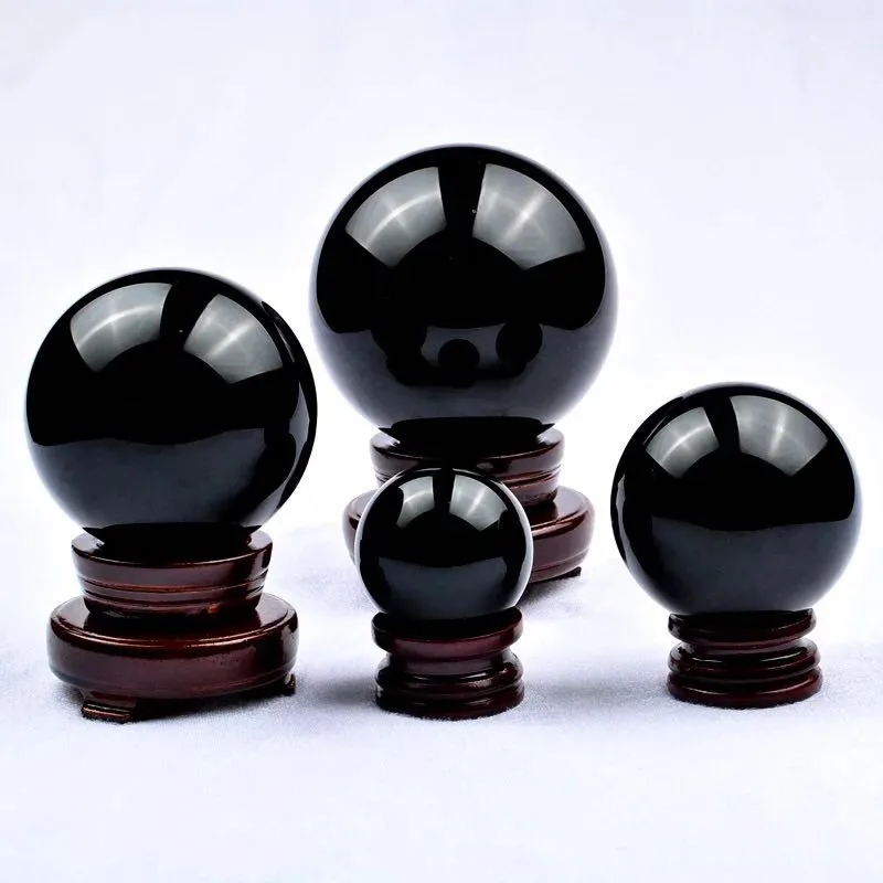 

Obsidian stone sphere crystal ball healing stone with stand