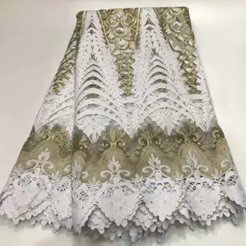 

WHITE/GOLD High Quality African Swiss Voile Lace In Switzerland For Party With Stone 5Yards 2020 New Design African Laces Fabric