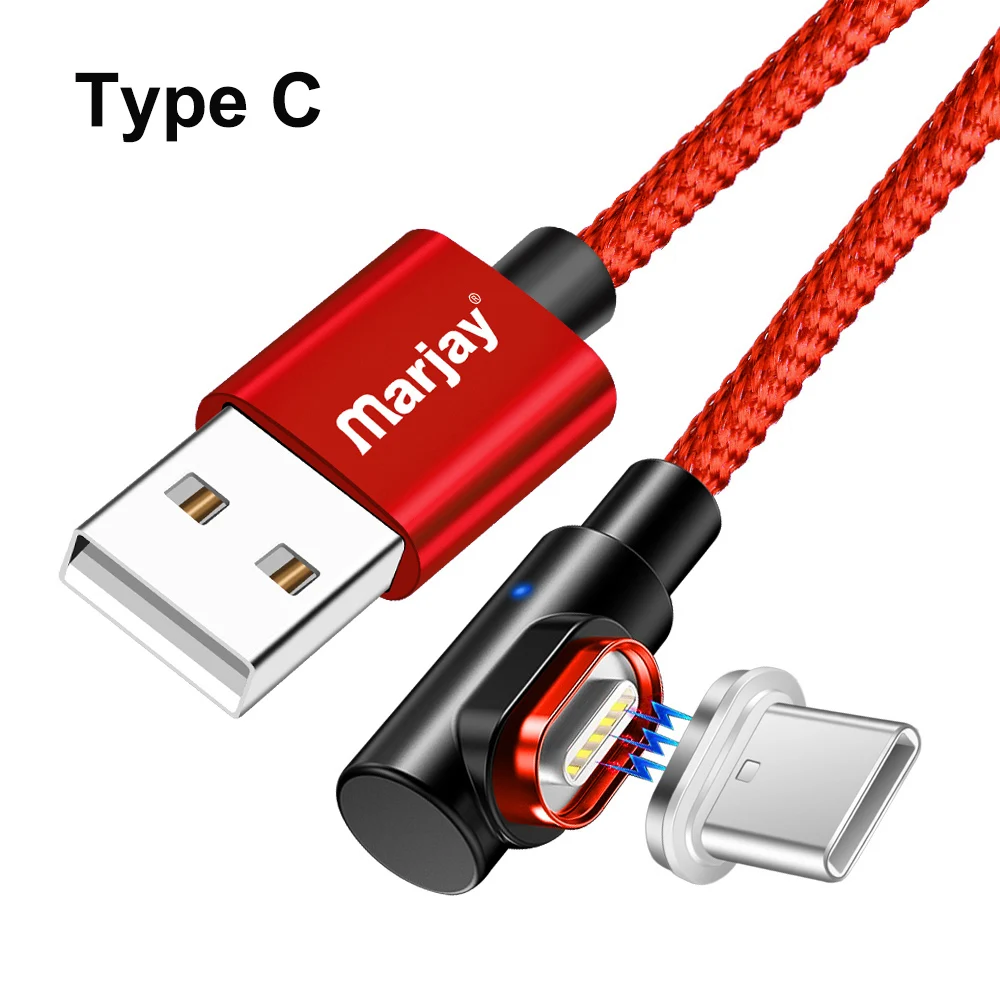 Red Type C Cable Магнитный кабель Marjay, 90 градусов, Тип C, Micro USB C, быстрая зарядка, Microusb type-C, магнитное зарядное устройство, usb c, зарядный Шнур для iphone 7, 6 - Цвет: Red Type C Cable