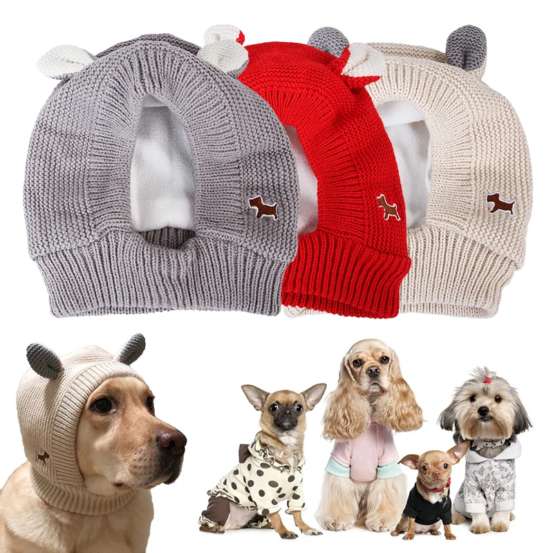 Dog Hats Winter Warm Hat Pet With Rabbit Ears Plus Velvet Knit Sports Travel Accessories | Дом и сад