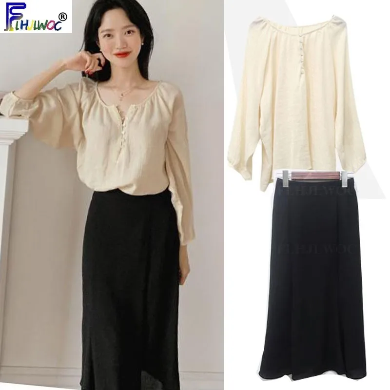 

Autumn Fall Cute Tops Hot Sales Woman Long Sleeve Casual Loose Apricot Cute Sweet Girls Korea Japan Design Outfits 8110