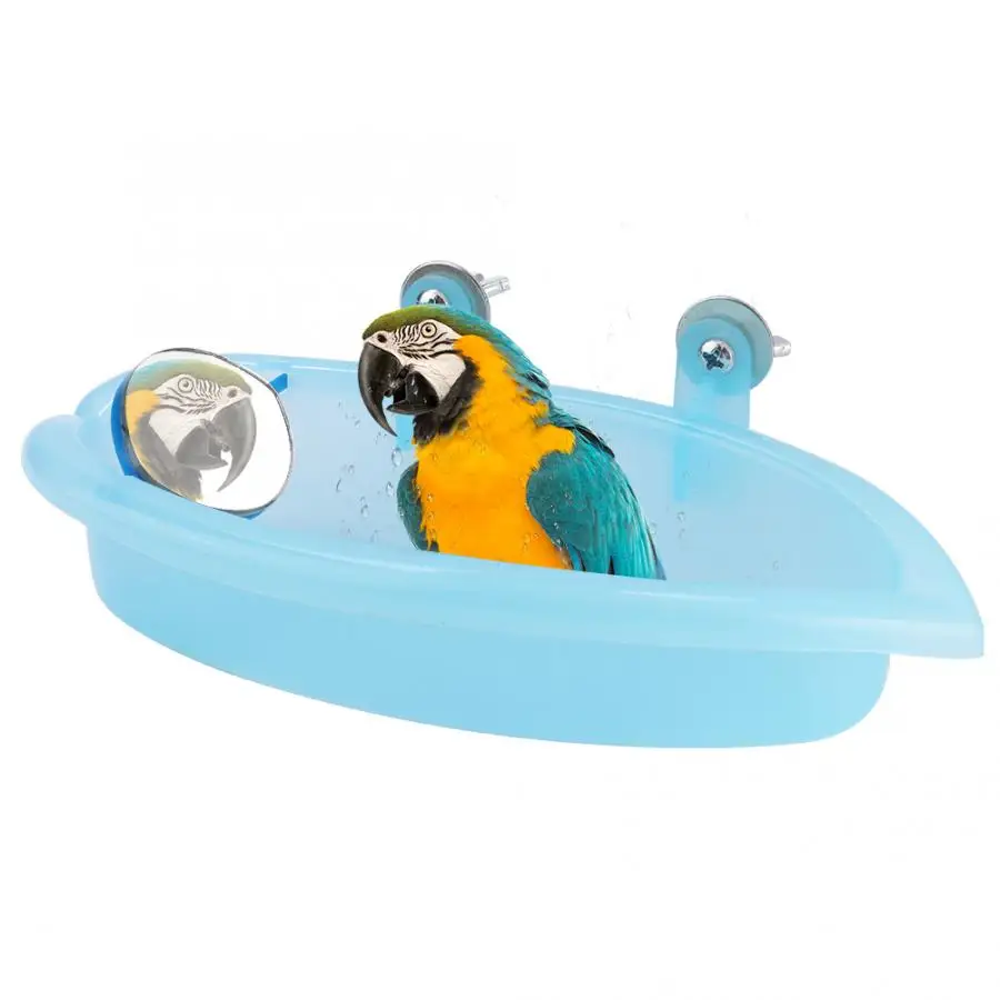 Bird Toys Parrot Toys Cute Pet Parrot Bathtub Bird Bathing Box with Mirror Bird Cage Toy Accessory Blue Toy For Parrot