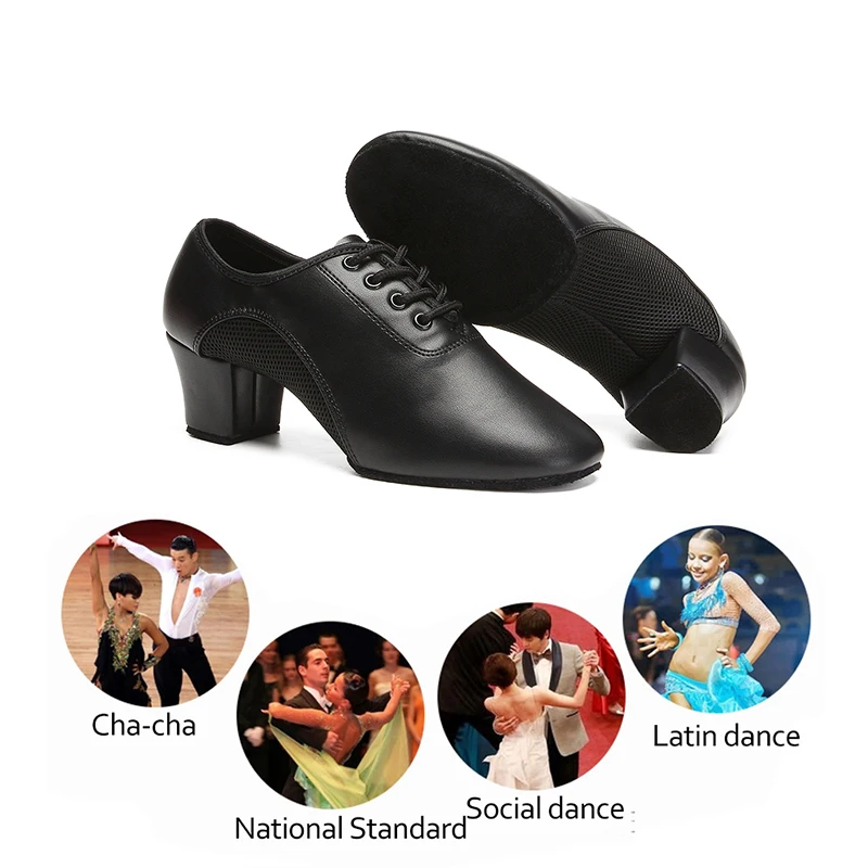 SWDZM Latin Dance Shoes Men Modern Tango Salsa Leather Ballroom Shoes Square Heels Adults Children Boys Party Dance Shoes sport 4