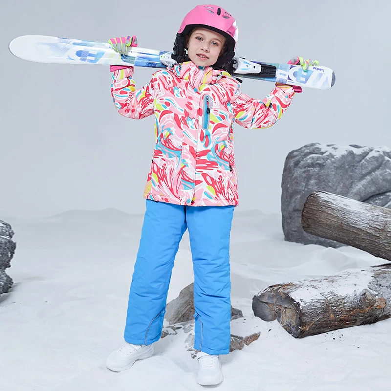 Traje de esquí para niños, conjunto Cálido impermeable a prueba de viento, conjunto de nieve para niñas, esquí de invierno y chaqueta de snowboard, pantalones, abrigo de nieve|Chaquetas de esquiar| -