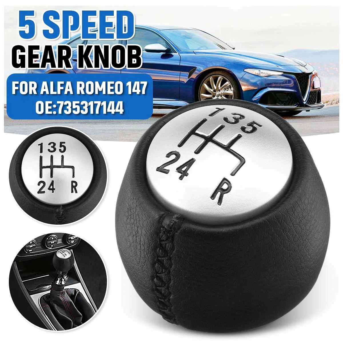5 Speed Car Manual Gear Shift Knob PU Leather Lever Shifter Handball 55347088 For Alfa Romeo GT