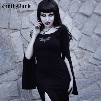 

Goth Dark Vintage Gothic Dresses Women Grunge Punk Party Dress Longsleeve Harajuku Autumn 2019 Winter Splice Chic Elegant