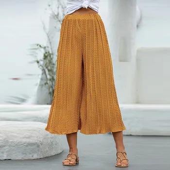 

2020 Autumn 4 Colors New Polka Dot Casual Pleated Pants Women Female High Waist Elastic Loose Wide Leg Pants Casual Trousers
