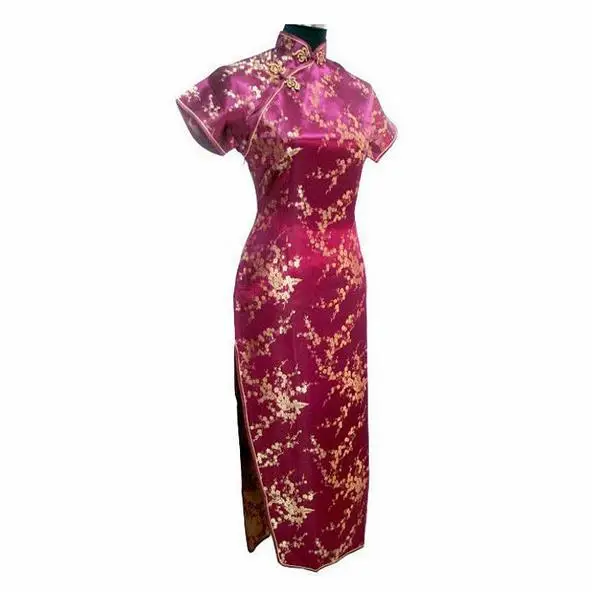 Элегантный воротник Мандарин Cheongsam Новинка для женщин вискоза Тонкий длинный Qipao Китайский стиль платье женское Винтаж Vestidos большой размер 6XL - Цвет: Burgundy 2