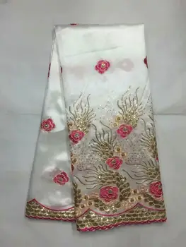 

High Quality Sequined George Lace Fabric New Nigeria Wedding Fabric Flower Embroidered white African George Silk Lace Fabrics