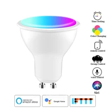 Sistema de casa inteligente do bulbo do diodo emissor de luz da voz do controle remoto de wifi da cor com cor clara ajustável 6500k + rgb/6w gu10/gu 5.3/e27