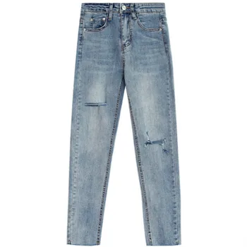 

2019 Fashion Hot Women Denim Skinny Pants High Waist Stretch Jeans Slim Pencil Jeans Female Casual Ripped Hole Jeans
