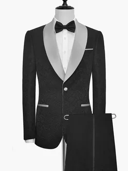 

Custom Made Groomsmen Shawl Silver Grey Lapel Groom Tuxedos Black Men Suits Wedding/Prom Best Man ( Jacket + Pants + Tie ) Z54