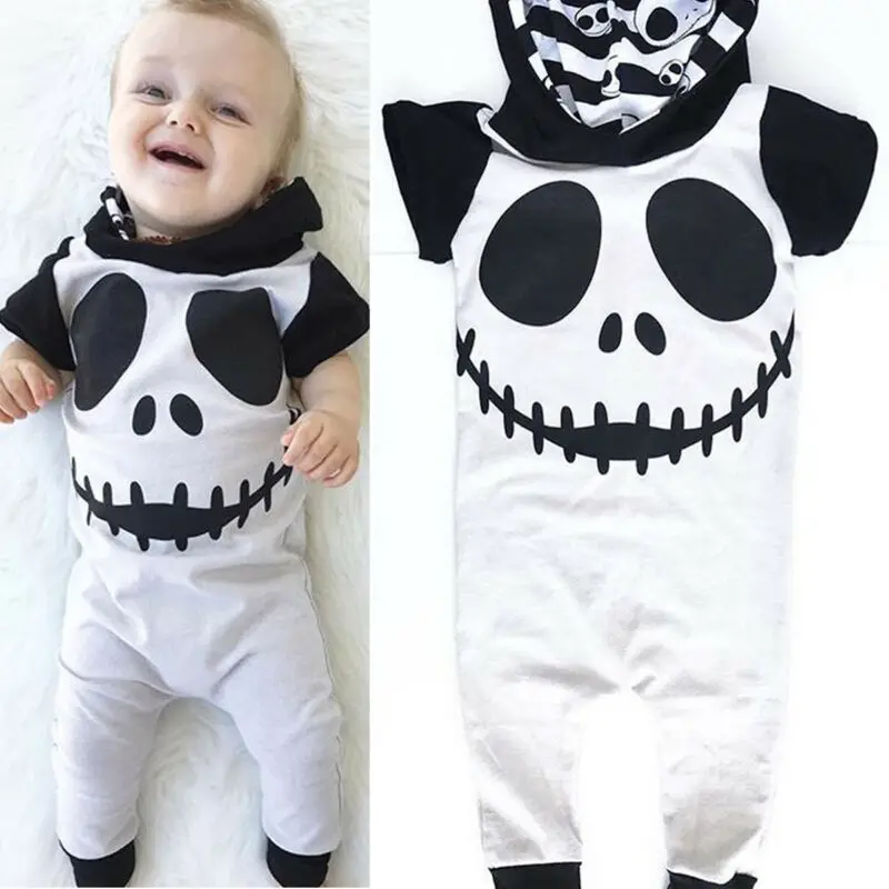 pudcoco Newborn Baby Boy Halloween Costume Ghost Hooded Short Sleeve Fashion Romper Jumpsuit Outfits