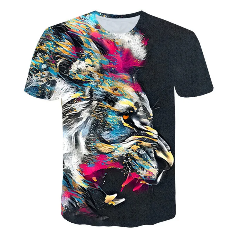 Мужская футболка, повседневная одежда с 3D принтом льва, дышащий топ с коротким рукавом, футболки для фитнеса, повседневные футболки с животными для мужчин