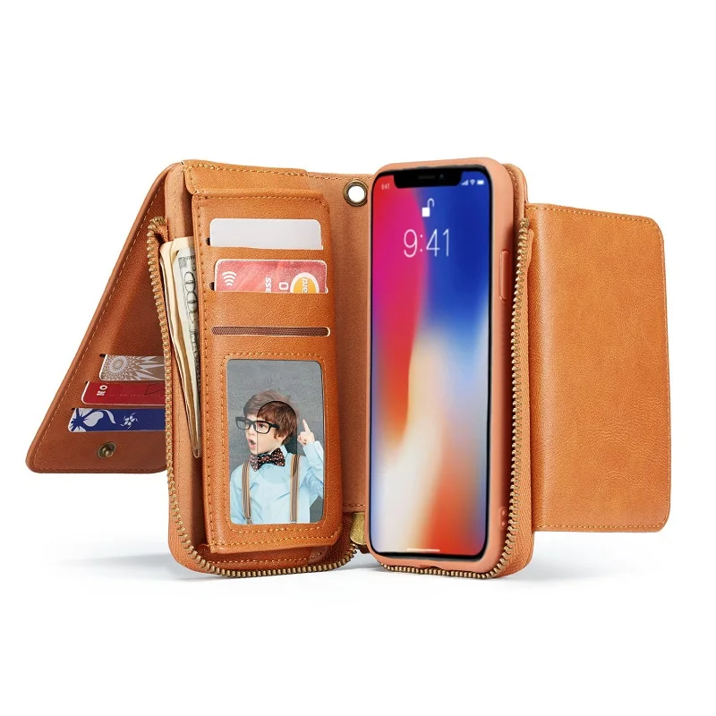 Роскошный кожаный чехол для iphone 8, чехол для телефона 2 в 1, многофункциональный кошелек для Apple iphone 8 Plus, слот для карт, сумка на молнии