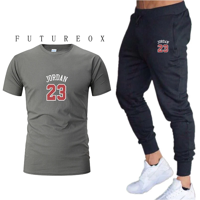 Новая популярная модная футболка из двух частей Топ Спортивная мужская рубашка брендовая одежда даже Мужская Женская футболка + брюки