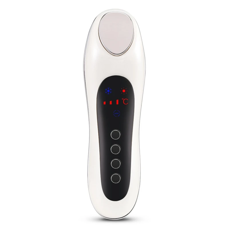 White Ultrasonic Electric Face Massager Vibrating Facial Skin Cold and Heat Ion Beauty Instrument for Face Beauty Care - Color: White