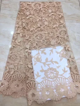 

French Sequins Lace Fabric African Nigerian Tulle Lace Fabrics 2019 High Quality For Wedding Velvet Lace Fabric