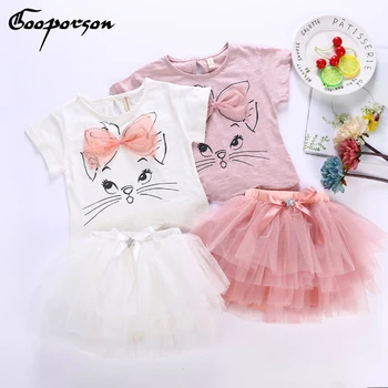 

Baby Girls Short Sleeve Cotton Shirt & Tutu Skirt 2 Pcs Clothing Suit Cat Print Cute Kids Baby Summer Clothes Set Girl Clothes