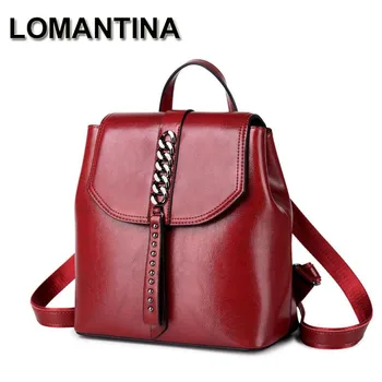 

LOMANTINA New Backpack Women Shoulder Bag Leather Backpacks For Teenage Girls Female School Bags Vintage Backpack