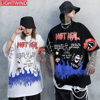 

2020 Hip Hop Graffiti T Shirt Oversize Men Streetwear Blue Fire Flame Tshirt Short Sleeve Harajuku T-Shirt Cotton Tops Tee Loose