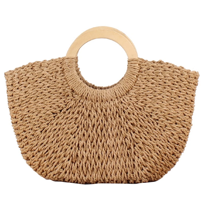 

LJL-Women Vintage Rattan Handbag Female Bohemian Summer Beach Straw Bags Lady Simple Weave Bag Handmade Casual Large Tote