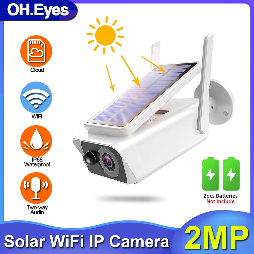 

1080P Solar Panel Wireless Outdoor Security IP Camera Solar Two Way Audio PIR Motion IP66 Weatherproof Video Surveillance Camera