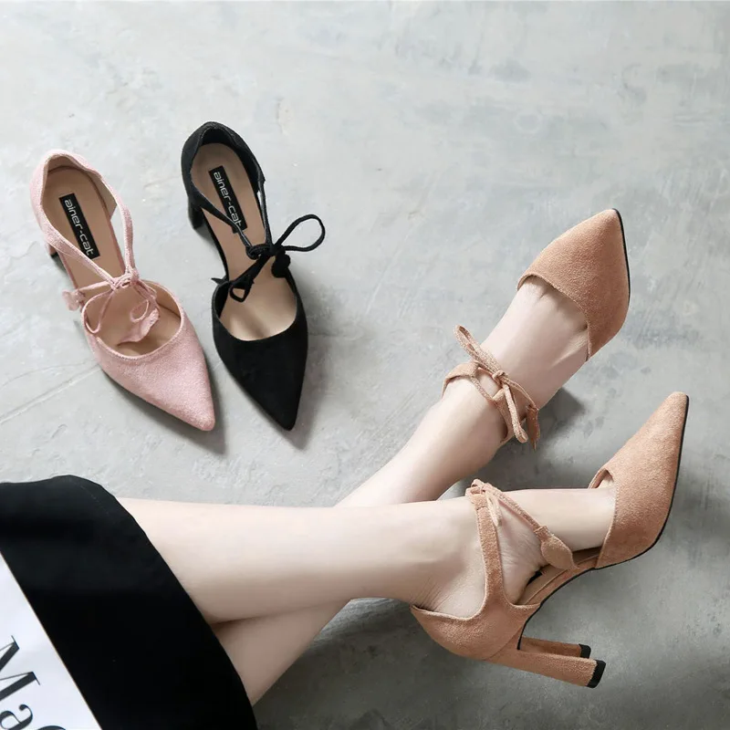 

5365 Sping Sandal Women's Spring New Style Chunky-Heel Versatile Lace-up Pointed-Toe High Heel Shoes Shoes Women's [Likely Do No