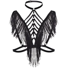 JLX.HARNESS готическое сексуальное женское нижнее белье с кисточками, черный панковский бюстгальтер с ремешками, стильный бюстгальтер с кисточками